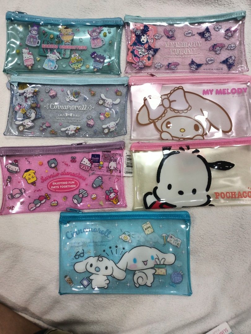 Authentic Sanrio Character Flat Vinyl Zipper Pouch (Category: Purses & Pouches) located in Manila. Submitted by jollynest24 (Listing ID 1468440458, Image 3). Description: - Authentic Sanrio flat vinyl zipper pouch from Japan featuring popular characters like Hello Kitty, My Melody, Cinnamoroll, Kuromi, Pochacco, Pompompurin, and Little Twin Stars - Transparent and semi-transparent designs accented with playful polka dots and vibrant character ill