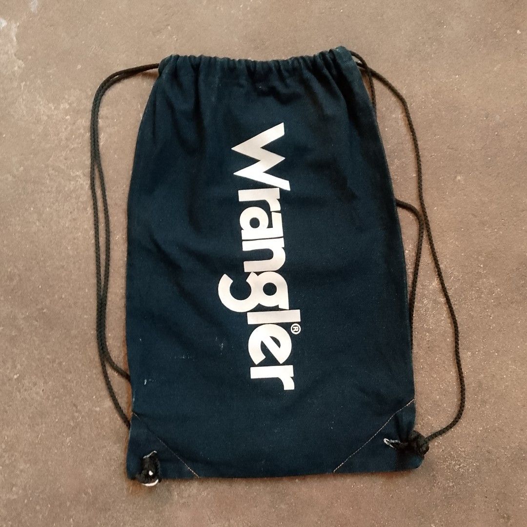 Authentic Wrangler Drawstring Bag Denim-Style (Category: Backpacks) located in Antipolo. Submitted by _justdropby.ph (Listing ID 1468363040, Image 1). Description: excellent limited edition.