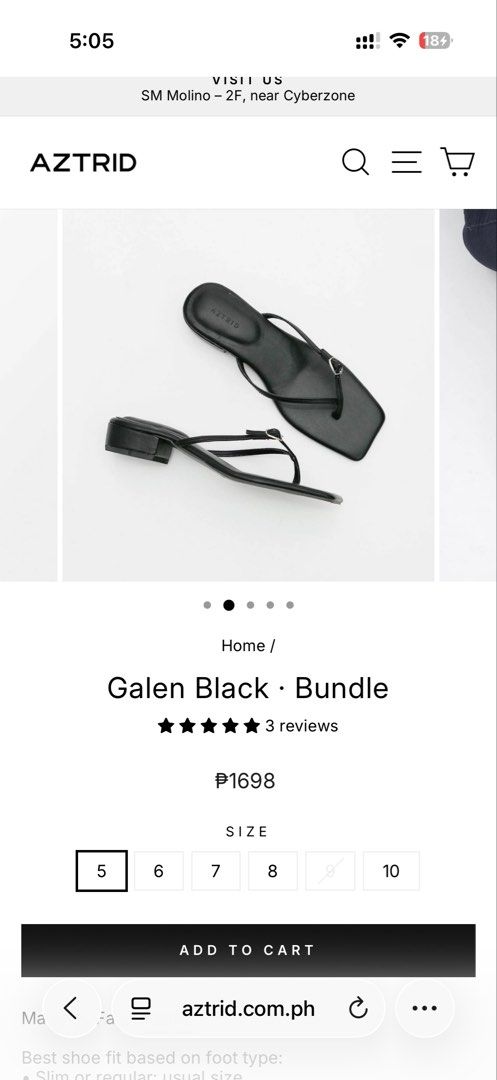 Aztrid Galen Black Sandals (Category: Flats & Sandals) located in Subic. Submitted by juls_mp (Listing ID 1468370488, Image 2). Description: - Brand: Aztrid Galen - Style: Black sandals with thin thong straps and small silver buckle detail - Shape & Heel: Modern square toe with a comfortable low block heel - Details: Clean footbed featuring the printed brand logo - Original Price: PHP 1698 - Versatility: Perfect for casual daily wear or dressing 