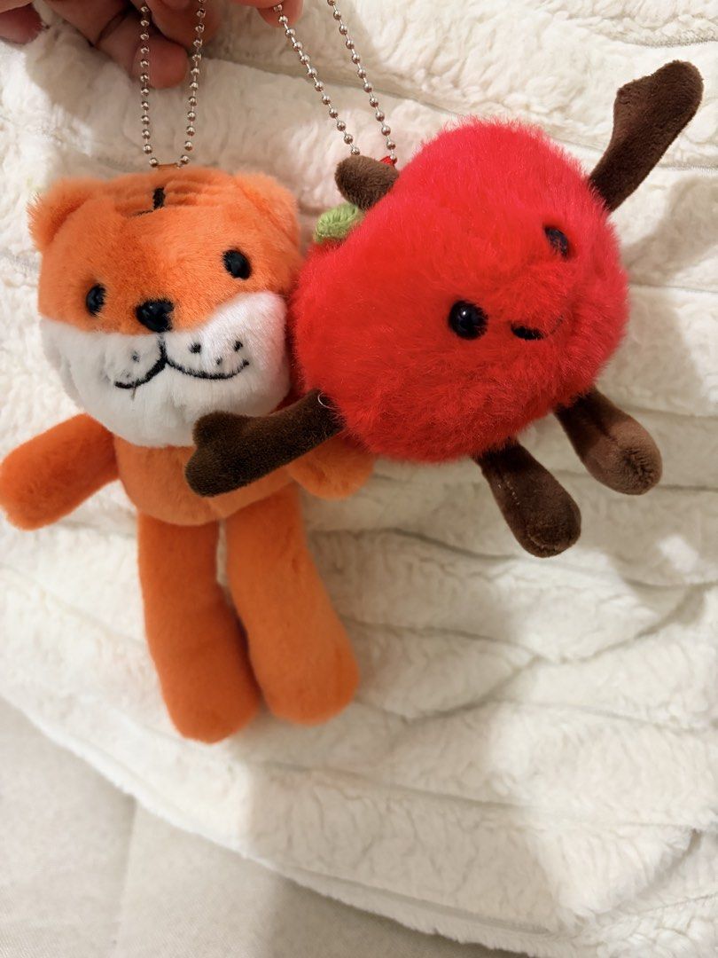 bag charms take all 350 (Category: Plushies & Soft Toys) located in Makati City. Submitted by makatigirlpreloved (Listing ID 1468377117, Image 2). Description: - Authentic YELL plush keychain collection - Set includes: Reversible kiwi bird/fruit slice, red apple critter, orange tiger, and tan tanuki with a bell tail - Super soft, fuzzy material - Comes with attached ball chains or loop straps - Perfect as cute bag charms or key accessories - Grab