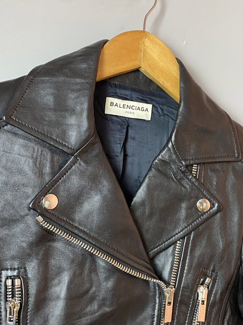 BALENCIAGA Leather Biker Jacket (Category: Coats, Jackets and Outerwear) located in Quezon City. Submitted by loloyz123 (Listing ID 1468458871, Image 3). Description: BALENCIAGA Leather Biker Jacket Condition: Very good Color rate: 10/10 Color: Black Size: 36 L: 21 W: 15 inches.