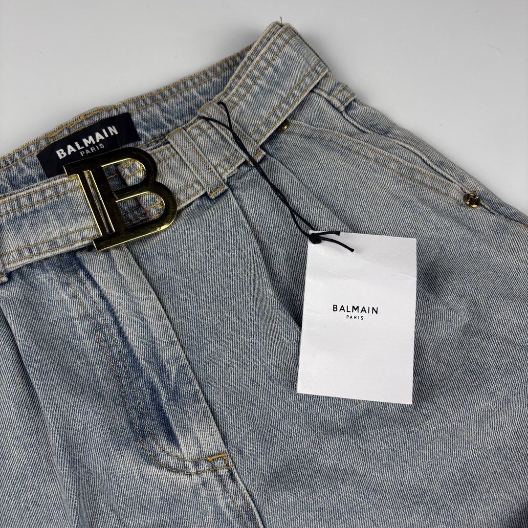 Balmain - Belted Denim Shorts (Category: Luxury Apparel) located in Bacolod City. Submitted by cast.archives (Listing ID 1468299092, Image 3). Description: Balmain - Belted Denim Shorts Waist: 26-27" Length: 14" Condition: Brand new Flaw: None.