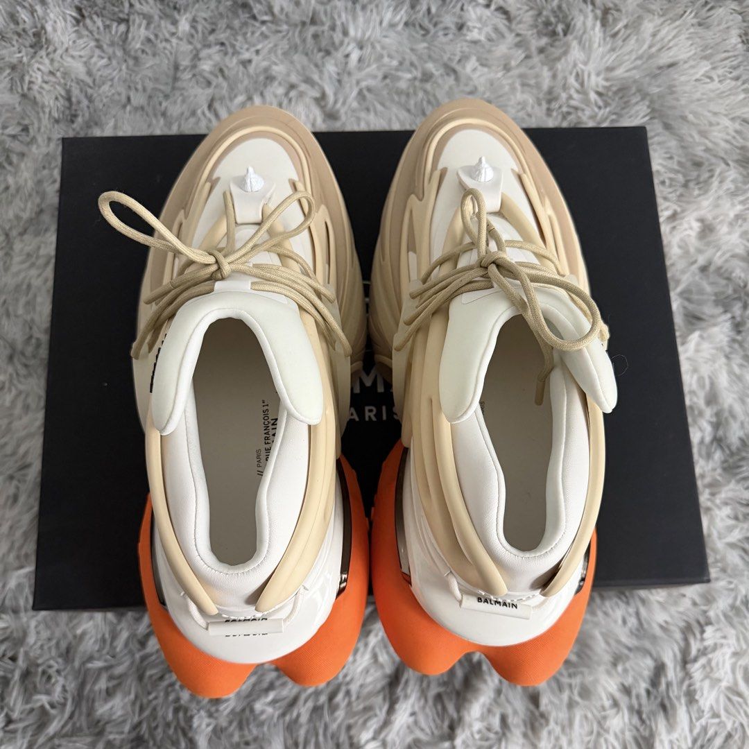 Balmain Unicorn Sneakers Beige Orange (Category: Sneakers) located in Manila. Submitted by mrjalandoni (Listing ID 1468396152, Image 1). Description: Balmain Paris Unicorn low-top sneakers Orange/Beige, EU43.