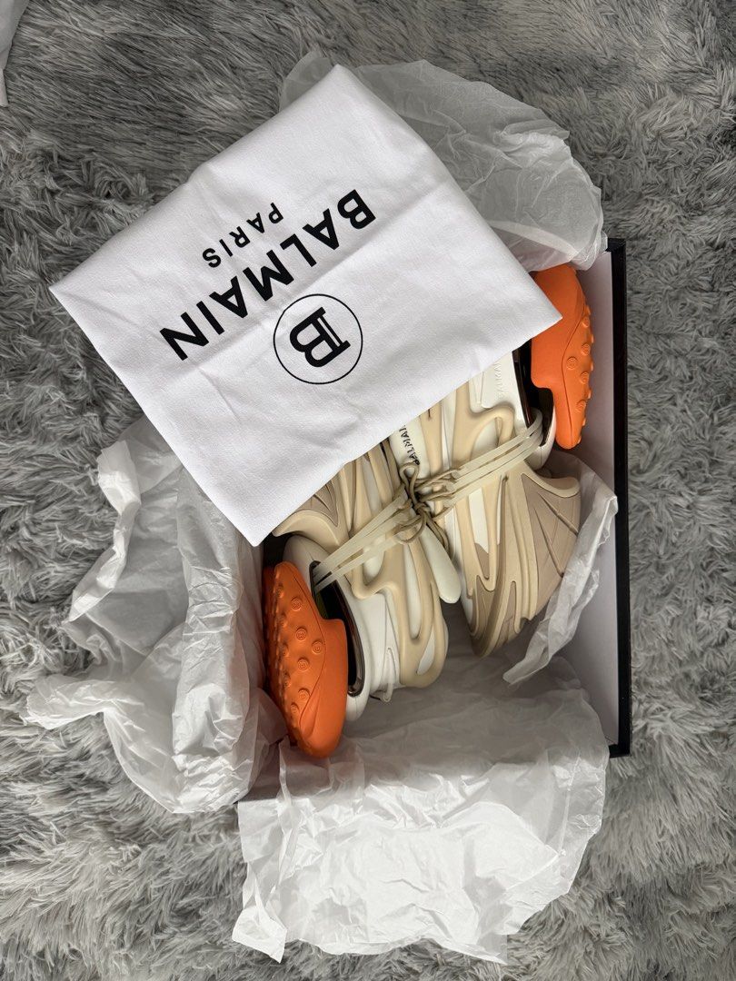 Balmain Unicorn Sneakers Beige Orange (Category: Sneakers) located in Manila. Submitted by mrjalandoni (Listing ID 1468396152, Image 2). Description: Balmain Paris Unicorn low-top sneakers Orange/Beige, EU43.