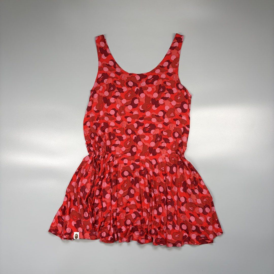 Bape Red Camo Polka dots dress (Authentic) (Category: Activewear) located in Cavite. Submitted by onebeancent (Listing ID 1468427429, Image 3). Description: 🔘CODE 003 Size: Medium to Large (Best in Large Frame Women) Dimension: 17" Width | 29" Length Color: Red Camo Color Rate: 10/10 Issue: Replacement Laced only Condition: Like new‼️ Price: 1,750php Additional Shipping Fee (J&T Small Pouch) 75php Luzon 100php visayas 120php mindanao.