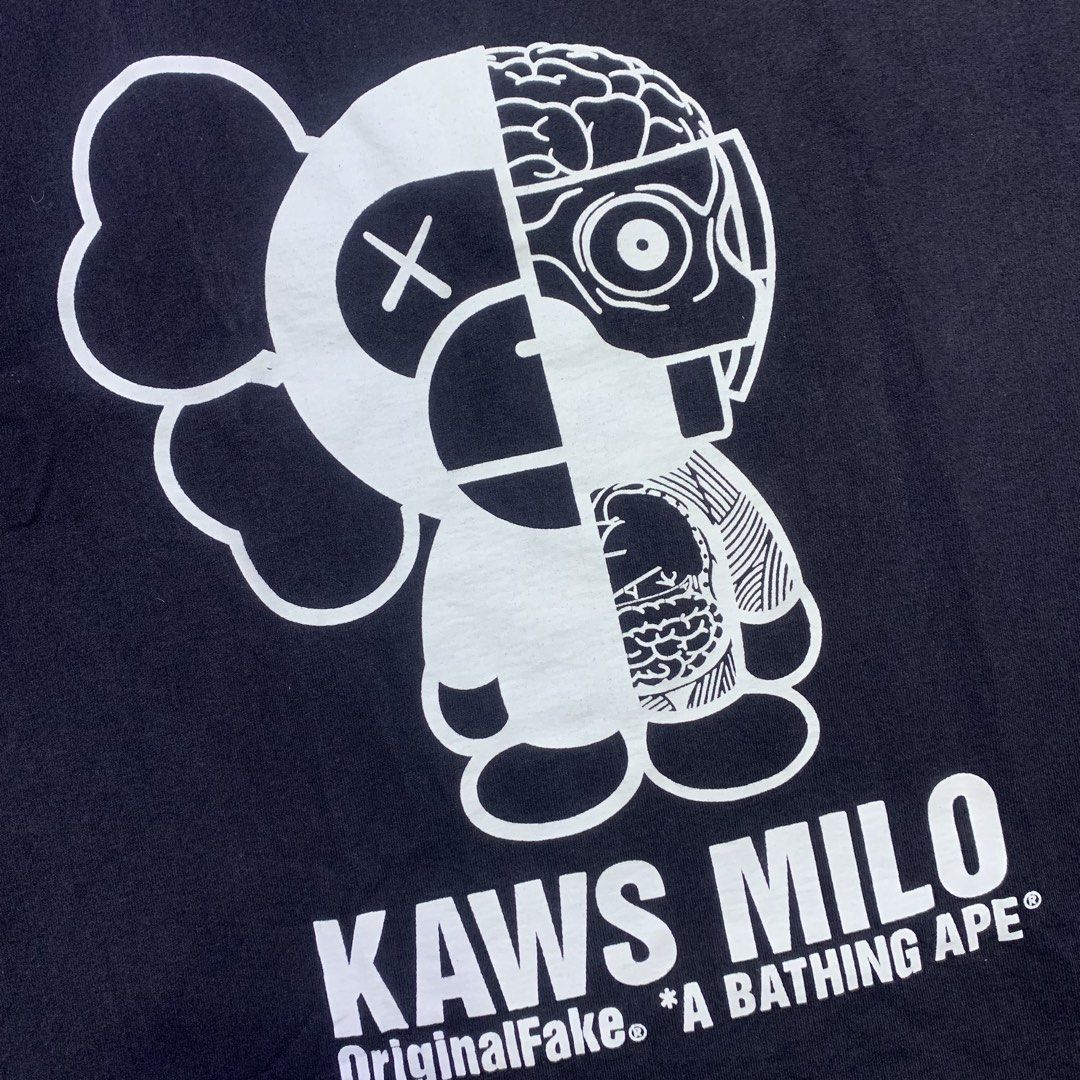 BAPE x ORIGINALFAKE KAWS TEE (Category: Tshirts & Polo Shirts ) located in Cabanatuan. Submitted by _w2keed (Listing ID 1468478383, Image 2). Description: Size: L (W21.5' x L28') Condition: 9.5/10 Color rate: 9.5/10 Issue/s: minimal crack print.