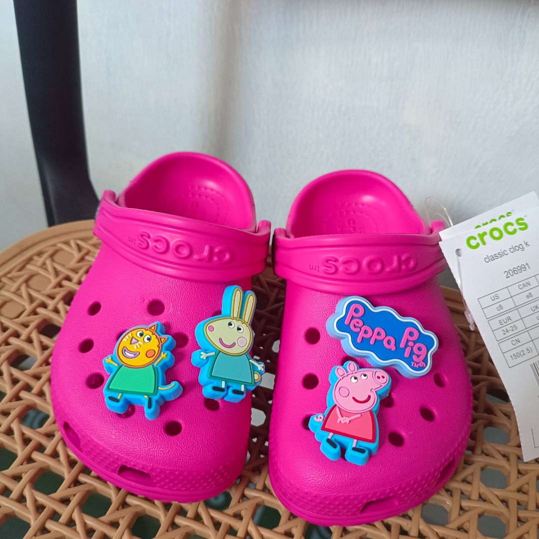 Basic Crocs OEM/AUP (Category: Babies & Kids Fashion) located in Caloocan City. Submitted by zizomama0509601 (Listing ID 1468389365, Image 3). Description: Basic Fuchsia Pink Peppa Pig jibbitz included.