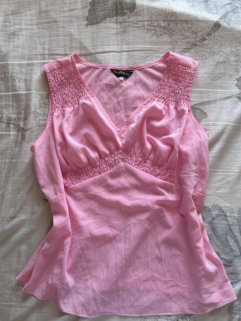 Beaded Pink Y2k top (Category: Sleeveless) located in Makati City. Submitted by lilylovesxo (Listing ID 1468384138, Image 1). Description: Large-Xl size No when worn.
