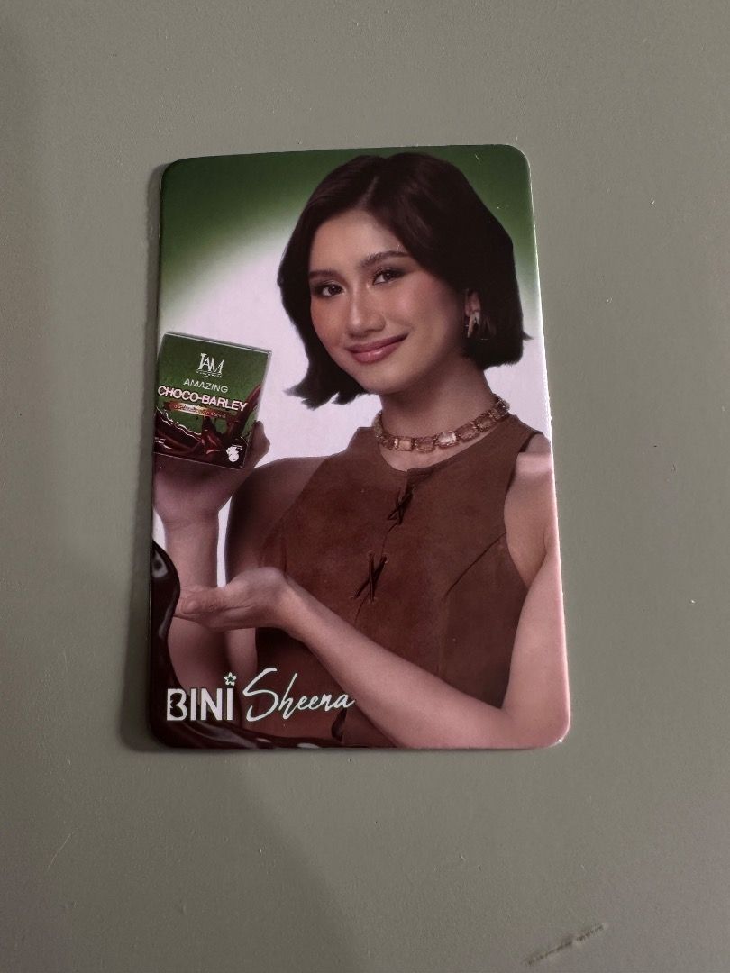 BINI Sheera Amazing Choco-Barley Photocard (Category: K-Wave Merchandise) located in Manila. Submitted by axelesh (Listing ID 1468333373, Image 2). Description: - Official BINI Sheera Photocard - Source: Amazing Choco-Barley promo - Condition: Mint, pulled straight from pack - Quality: Glossy finish, crisp print, clean edges, no damage - Protection: Stored securely in a sleeve - Perfect for Blooms photocard collectors.