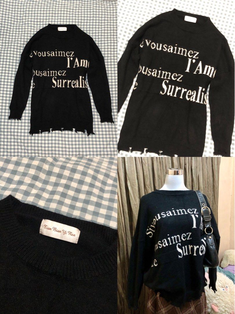 black graphic sweater pullover | y2k alt goth trendy (Category: Coats, Jackets and Outerwear) located in Baguio. Submitted by shayshy (Listing ID 1468301306, Image 1). Description: l-xl.