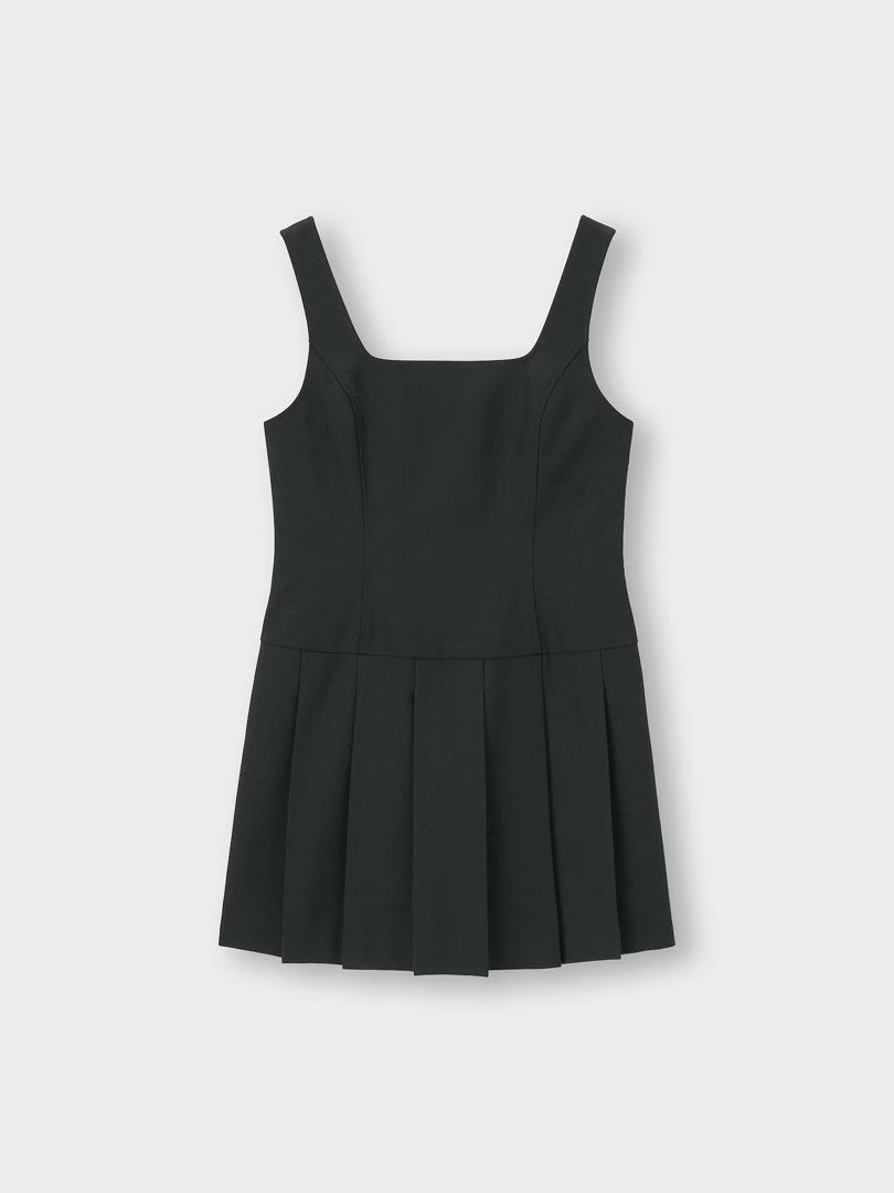 Black Square Neck Pleated A-Line Dress (Category: Dresses) located in Manila. Submitted by jade_preloved19 (Listing ID 1467672073, Image 3). Description: - Style: Classic black dress with clean lines - Neckline & Straps: Square neckline with thick straps - Fit & Silhouette: Fitted bodice with a flared box-pleat skirt (mid-thigh length) - Closure: Hidden side zipper - Fabric: Smooth finish - Occasion: Versatile for dinners, parties, or everyday sm