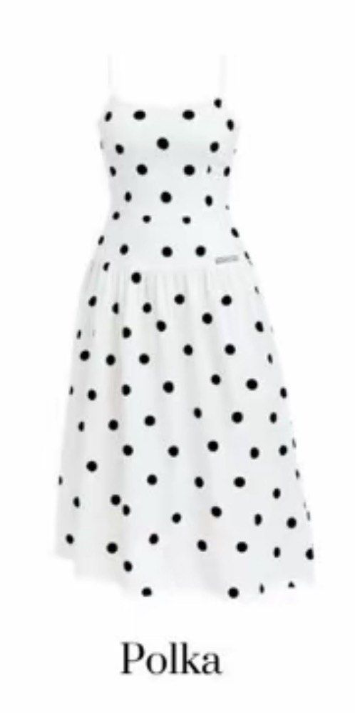 BMSuit Polka Dot Spaghetti Strap Dress (Category: Dresses) located in Marikina City. Submitted by ekarengkeng (Listing ID 1468476980, Image 1). Description: - Style: White midi dress with black polka dots - Design: Spaghetti straps, square neckline, fitted bodice, dropped waist gathered skirt - Fabric: Lightweight and flowy - Condition: Worn once for a quick photoshoot, like new - Perfect for: Warm weather outings and weekend brunches.