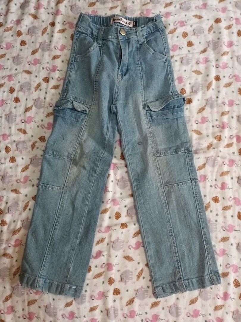Bonnie Jean Denim Cargo Pants Size 6 (Category: Jeans) located in Pasig City. Submitted by zeallion_149f0e (Listing ID 1468354511, Image 1). Description: - Style: Light wash denim cargo pants for kids - Size: Tagged Size 6 - Comfort: Elastic waistband in the back for easy fitting and comfortable everyday wear - Design: Multiple functional leg pockets and trendy vertical seaming down the front - Material: Soft cotton blend - Versatility: Great bas