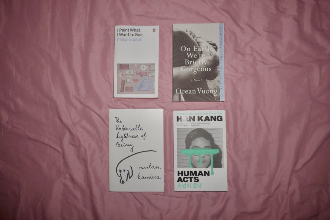 BOOKS FOR SALE (Category: Storybooks) located in Batangas. Submitted by miuparfait (Listing ID 1468413612, Image 1). Description: 4 BOOKS 1 POST 1. I PAINT WHAT I SEE BY PHILIP GUSTON ₱350 2. ON EARTH WE’RE BRIEFLY GORGEOUS SOLD 3. THE UNBEARABLE LIGHTNESS OF BEING ₱200 4. HUMAN ACTS SOLD BATANGAS GOTYME & JNT.