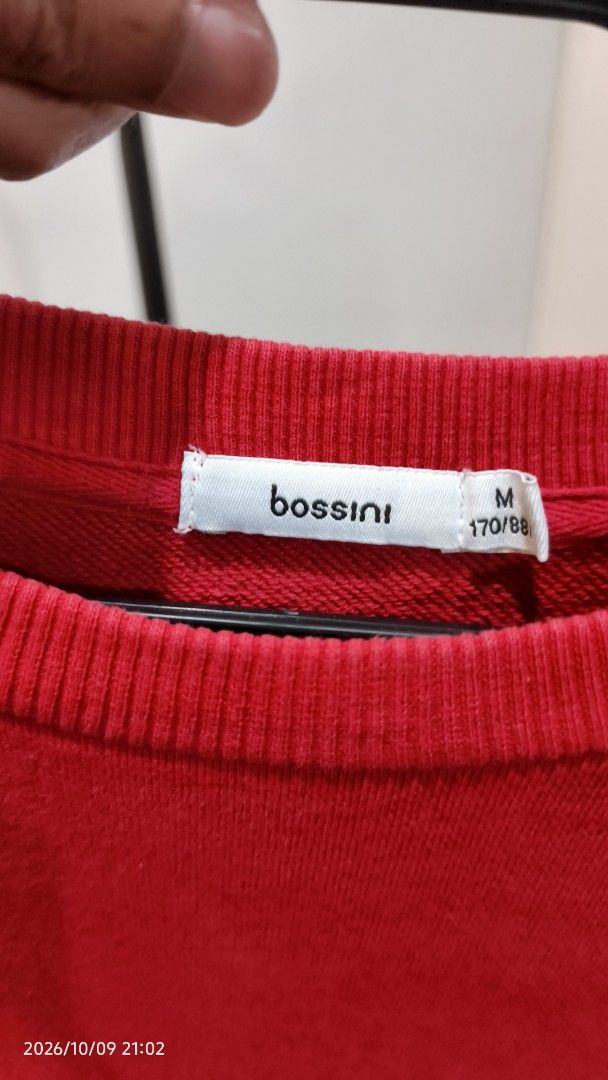 Bossini Red Crewneck Sweatshirt Size M (Category: Coats, Jackets and Outerwear) located in Baguio. Submitted by monde_46 (Listing ID 1468303388, Image 3). Description: - Brand: Bossini - Color: Solid Red - Style: Long-sleeve crewneck sweatshirt / pullover - Size: M (170/88 sizing) - Features: Ribbed collar, cuffs, and hem - Condition: Clean, minimal wear visible - Perfect for casual, everyday wear.