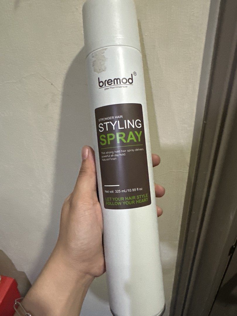 Bremod Performance Stronger Hair Styling Spray 325mL (Category: Hair) located in Manila. Submitted by youngforest.cfe98e (Listing ID 1468344663, Image 1). Description: - Product: Bremod Performance Styling Spray - Volume: 325ml - Condition: Brand new, never used, intact packaging - Hold: Strong hold with a natural finish for all hair types - Expiry Date: 2027/07/19 - Batch Code: 2024072005 - Manufacturer: Shawill Corporation.