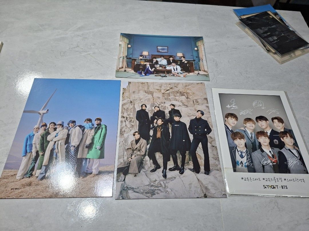 BTS Photocards, Postcards & Album Merch Bundle (Category: K-Wave Merchandise) located in Vigan. Submitted by fenrear (Listing ID 1468294530, Image 3). Description: - Official BTS collection bundle for sale - Includes photocards (RM, Jin, Jungkook, and group) - Postcards from BE, Winter Package, Puma, and Smart collabs - Includes BE album inclusions - All items in good condition (check BE notepad for condi) mod: jnt or lbc.