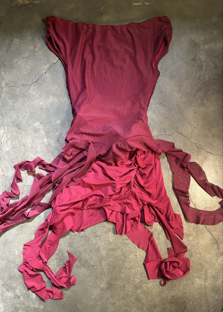 Burgundy/wine-red asymmetrical ruffled bodycon set (Category: Sets or Coordinates) located in Manila. Submitted by ljpgdn (Listing ID 1468290911, Image 1). Description: Dm me for more deets ^u^.