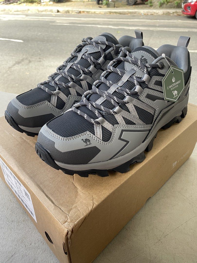Camel Crown Men’s Hiking Shoes (Category: Hiking & Camping) located in Quezon City. Submitted by ayngell (Listing ID 1467999215, Image 2). Description: - Brand/Model: Camel Hiking Sneakers - Size: 42 (26 cm) - Color: Grey - Material: Mesh upper with durable overlays - Sole: Thick, rugged soles for superior grip - Closure: Thick patterned laces - Inclusions: Original box included.