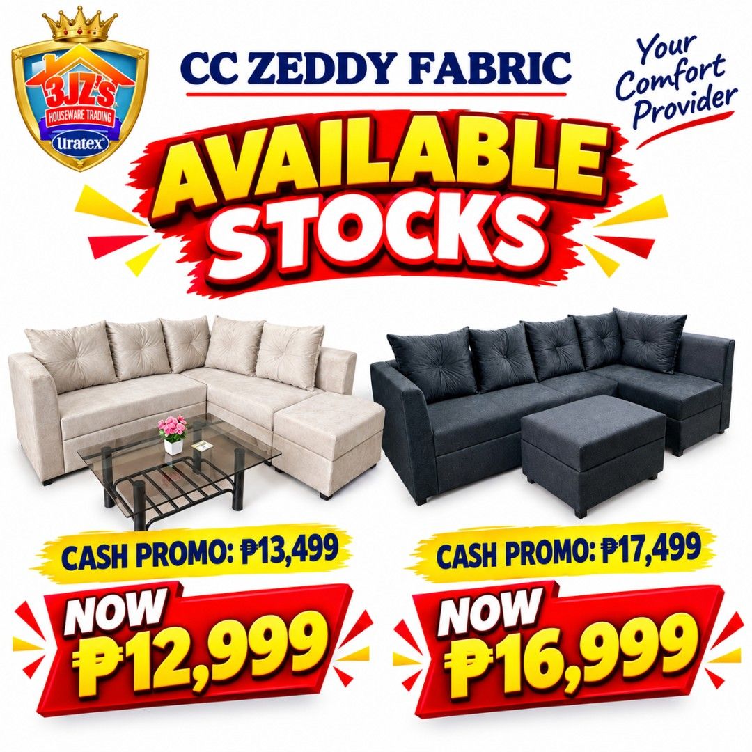 CC Zeddy Fabric L-Shape Sofa Set with Ottoman (Category: Sofas) located in Basud. Submitted by warmstorm_5264ec (Listing ID 1468399251, Image 1). Description: - CC Zeddy Fabric L-shape sofa with matching ottoman - Soft tufted back cushions for ultimate comfort - Sturdy and durable frame - Available in 2 stylish colors: Beige and Dark Gray - Perfect for living rooms and receiving areas - Send a message for orders and stock availability.