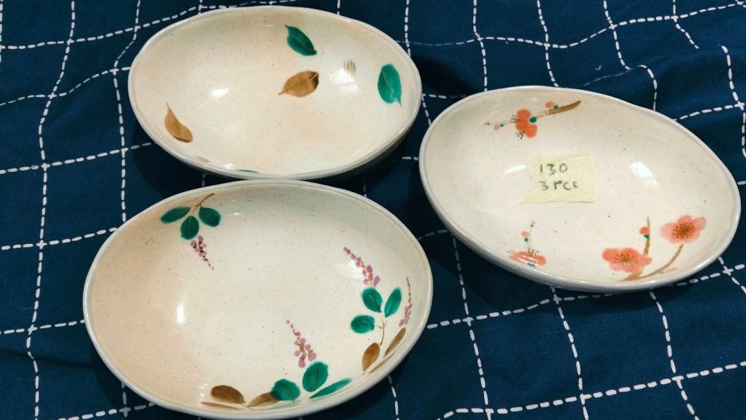 Ceramic Dish and Plate Collection Assorted Designs (Category: Dinnerware & Cutlery) located in Manila. Submitted by msyhue11_ (Listing ID 1468487564, Image 3). Description: JAPAN/European Surplus Kitchenwares - Assorted ceramic dishes and plates available - Great mix for daily dining, snacks, or appetizers - Sold as sets according to the sticky notes - DM for specific bundle questions and availability.