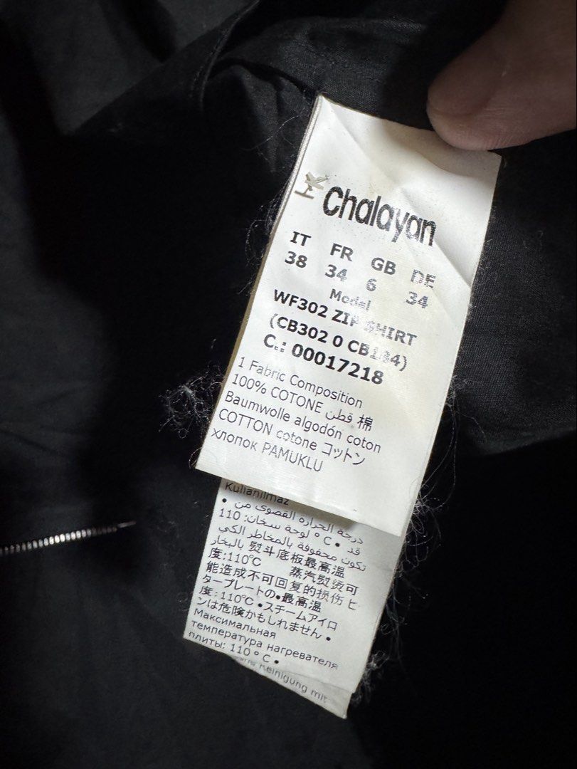 CHALAYAN ZIP SHIRT (Category: Coats, Jackets and Outerwear) located in Cebu City. Submitted by etnaner (Listing ID 1468381583, Image 3). Description: CHALAYAN ZIP SHIRT Made in Italy SIZE: 38 fits medium Great condition .