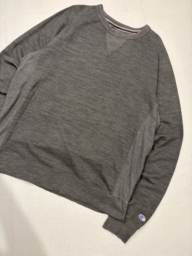 Champion Authentic Athletic Apparel Grey Sweatshirt XL (Category: Coats, Jackets and Outerwear) located in Cainta. Submitted by rizalthriftstuff (Listing ID 1468363461, Image 2). Description: Champ Dark Gray Dimes Size: XL Width: 24 Length: 28 Color Rate: 10 Condition: 9 Issue: Small Scratch Unnoticeable Mine - ₱450 - Brand: Champion - Size: Extra Large (XL) - Color: Grey - Material: 57% Cotton, 43% Polyester - Design: Crew neck with V-stitch and