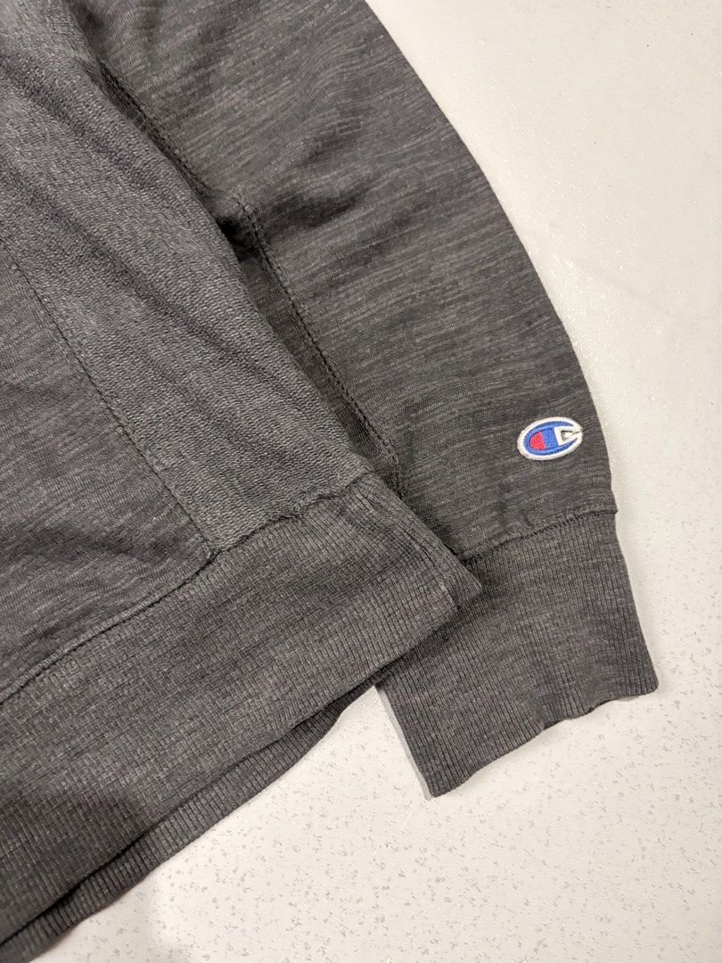 Champion Authentic Athletic Apparel Grey Sweatshirt XL (Category: Coats, Jackets and Outerwear) located in Cainta. Submitted by rizalthriftstuff (Listing ID 1468363461, Image 3). Description: Champ Dark Gray Dimes Size: XL Width: 24 Length: 28 Color Rate: 10 Condition: 9 Issue: Small Scratch Unnoticeable Mine - ₱450 - Brand: Champion - Size: Extra Large (XL) - Color: Grey - Material: 57% Cotton, 43% Polyester - Design: Crew neck with V-stitch and