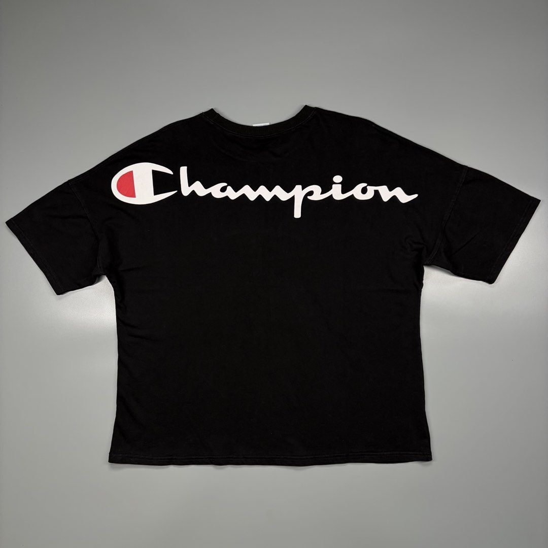 Champion Logo Backscript (Category: Activewear) located in Cavite. Submitted by onebeancent (Listing ID 1468479734, Image 1). Description: Size: Large to XL (Boxy Fit) Dimension: 24" Width | 26" Length Color: Black Color Rate: 10/10 Issue: None Condition: Almost New‼️ Price: 550php Additional Shipping Fee (J&T Small Pouch) 75php Luzon 100php visayas 120php mindanao.