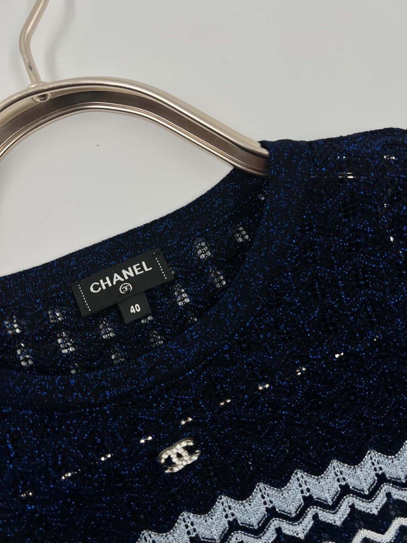 ▪️Chanel knitwear top (Category: Luxury Apparel) located in Makati City. Submitted by aveltot_rig (Listing ID 1468429538, Image 3). Description: Item: Chanel knitwear top Dimes: width: 18 x length: 21 Condition: like new! .