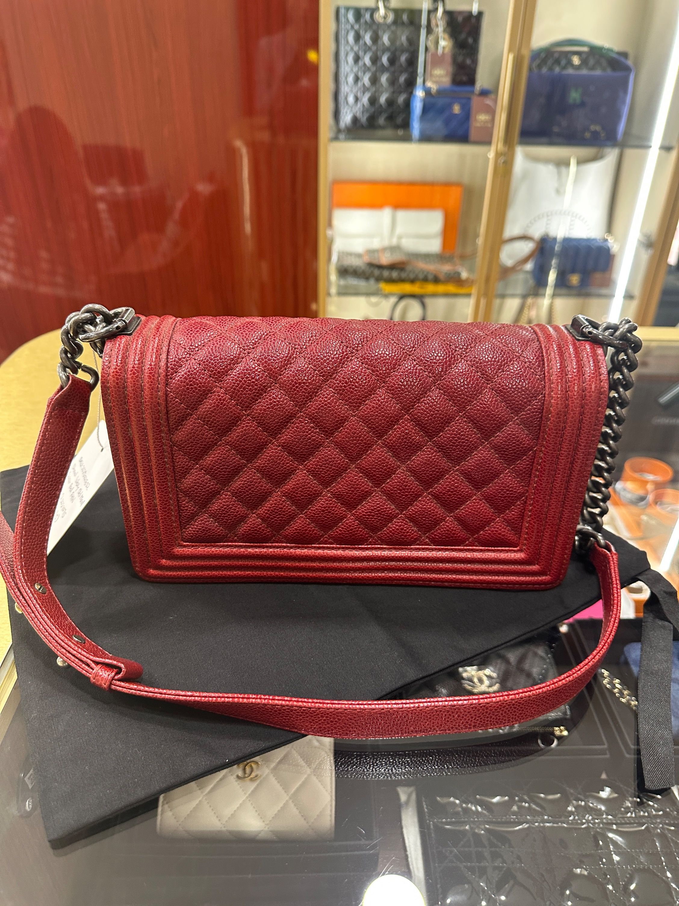 Chanel Le Boy Old Medium Red Caviar RHW Series 20, Luxury, Bags ...