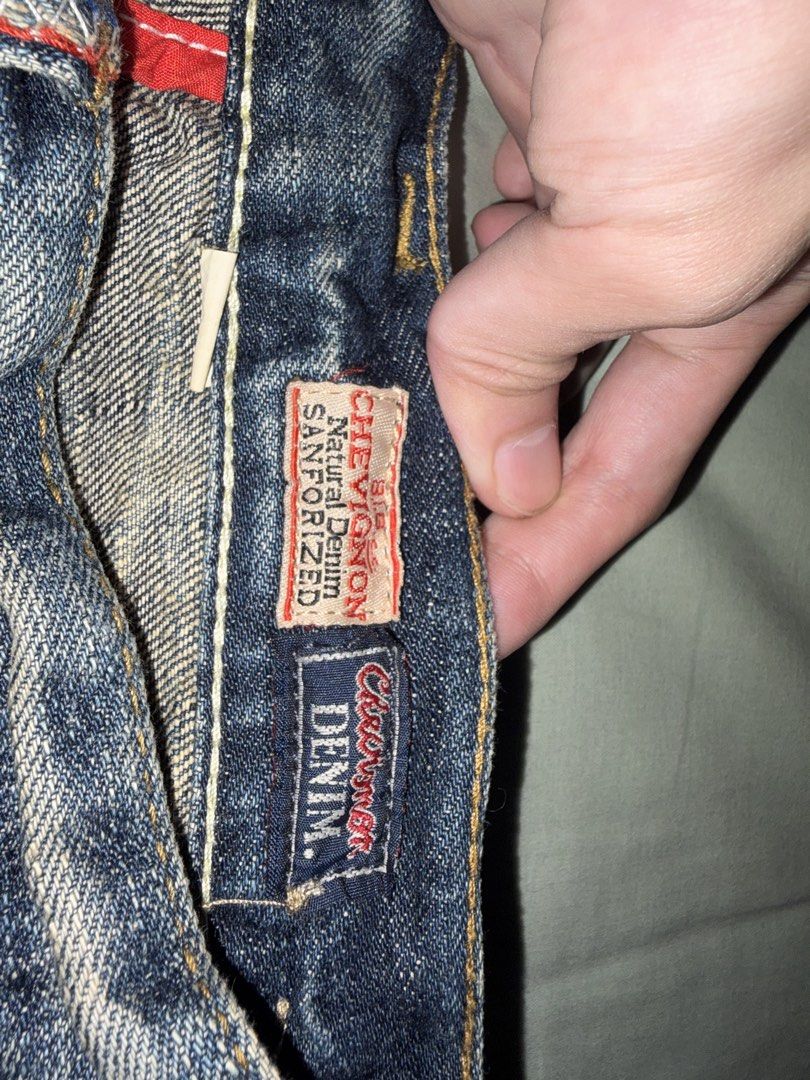 Chevignon Natural Denim Sanforized Jeans Size 29 (Category: Jeans) located in Manila. Submitted by silverjubilee (Listing ID 1468334363, Image 3). Description: - Brand: Chevignon - Size: 29 (tag inside) - Color/Wash: Dark wash denim with vintage faded finish - Material: 100% cotton - Fit: Classic straight cut - Closure: Button fly with branded hardware - Special Details: Red contrast stitching on pockets and waistband, natural sanforized denim li