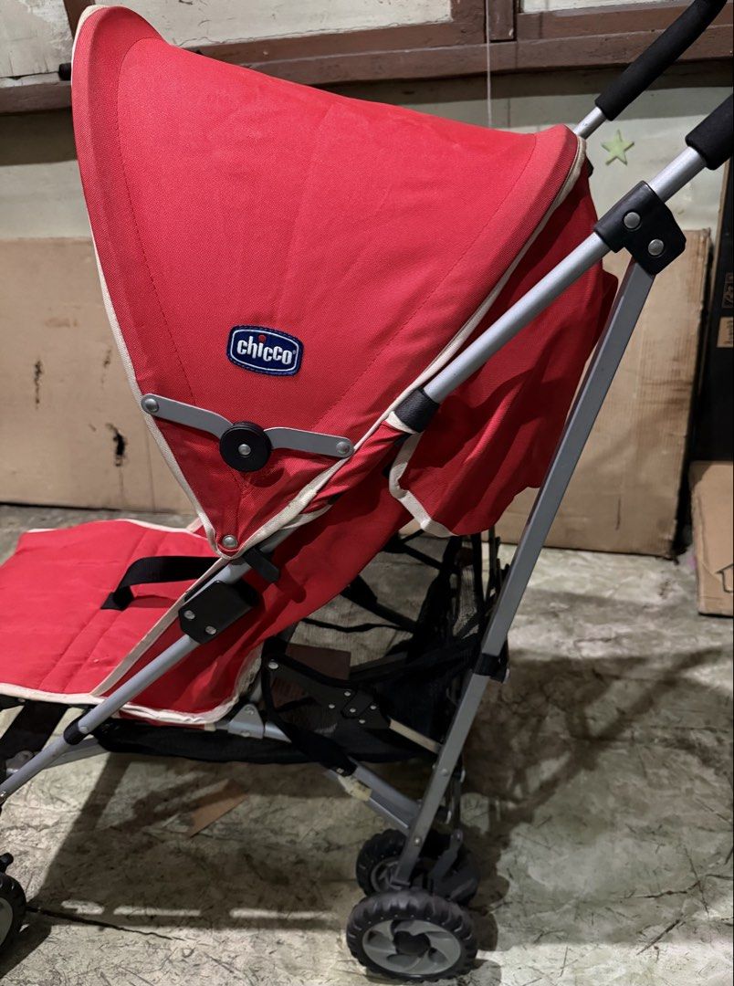 Chicco Red Stroller with Canopy (Category: Strollers) located in Manila. Submitted by jillibeans (Listing ID 1468381076, Image 2). Description: • Bought in Hong Kong • Basket max load: 5kg (11lbs) • Not suitable for children under 6 mos • With Canopy • With Basket underneath.