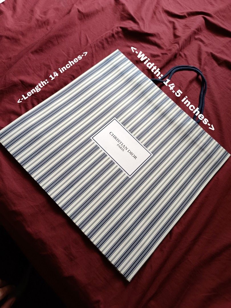 Christian Dior Paper Bag (Orig) (Category: Craft Supplies & Tools) located in Bacoor. Submitted by nineties_kid (Listing ID 1468385786, Image 1). Description: <===• Christian Dior Paper Bag (Orig) Bag length: 14 inches Bag width: 14.5 inches _________________________ -Modes Of Delivery: J&T/Lalamove/ LBC (Cash on Pick-up/COD) -Meet-up (Bacoor Cavite Area/Mandaluyong-Shaw,Hulo,Makati Ave) -Modes Of Payment: GCASH NO LAST MINUTE CANCELLATION AND JO