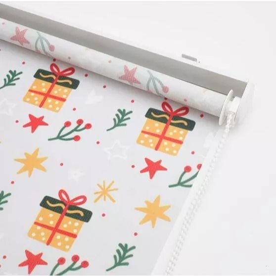 Christmas Roller Blind Window Shade Festive Pattern (Category: Curtains & Blinds) located in Manila. Submitted by rarewhale_487098 (Listing ID 1468299205, Image 3). Description: - Festive holiday design: Colorful Christmas prints including gift boxes, stars, and snowflakes on a clean white background - Standard window size, perfect for living rooms, bedrooms, or dining areas - Complete set: Includes mounting brackets and smooth bead chain pull me