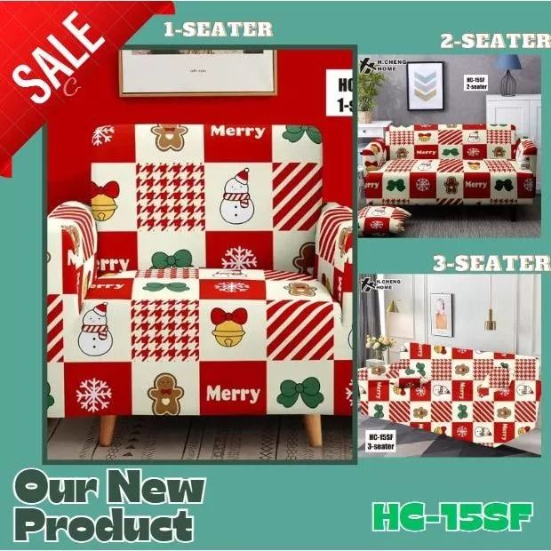 Christmas Theme Elastic Sofa Cover 1 2 3 Seater (Category: Sofas) located in Manila. Submitted by rarewhale_487098 (Listing ID 1468301232, Image 2). Description: - Festive Christmas sofa covers available in 1-seater, 2-seater, and 3-seater sizes - Features joyful holiday patterns including Santa Claus, reindeer, and Christmas trees - High-elasticity slipcovers that easily stretch to fit and protect your furniture - Quick and easy to install, remo