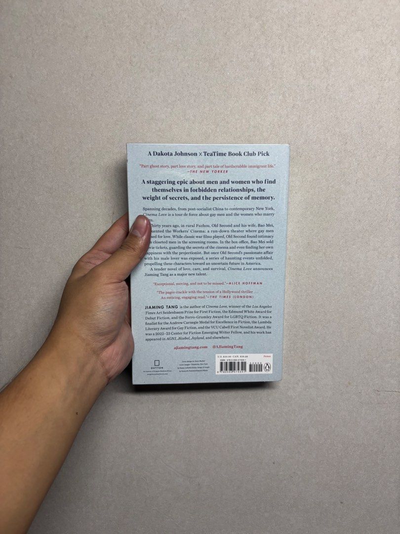 Cinema Love by Jiaming Tang (Category: Storybooks) located in Cabuyao City. Submitted by john.sellsthings (Listing ID 1468392637, Image 3). Description: - Title: Cinema Love by Jiaming Tang - Format: Paperback edition published by Dutton - Accolades: Dakota Johnson x TeaTime Book Club Pick; Finalist/Winner of multiple awards including the LA Times Art Seidenbaum Award - Plot: A powerful story exploring forbidden relationships and secrets across d
