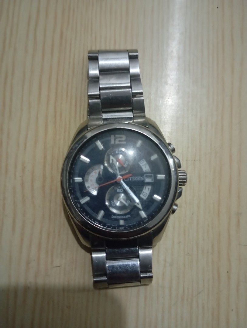 Citizen chronograph (Category: Men's Watches) located in Las Pinas. Submitted by quick_deals_great_finds2 (Listing ID 1468444053, Image 2). Description: Original good working condition Quartz chronograph with battery 42mm large fits wrist 7 inches.