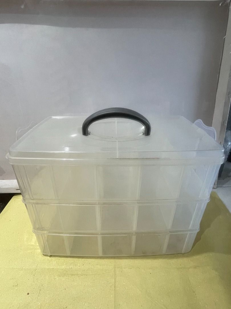 Clear Portable 3 Layer Organizer/Storage Box w/ Handle & Compartments (Category: Storage Boxes & Baskets) located in Quezon City. Submitted by foxsquaredeals (Listing ID 1468366393, Image 1). Description: Size: 32cm x 18cm 1pc available MOP:Gcash/Bank Transfer .