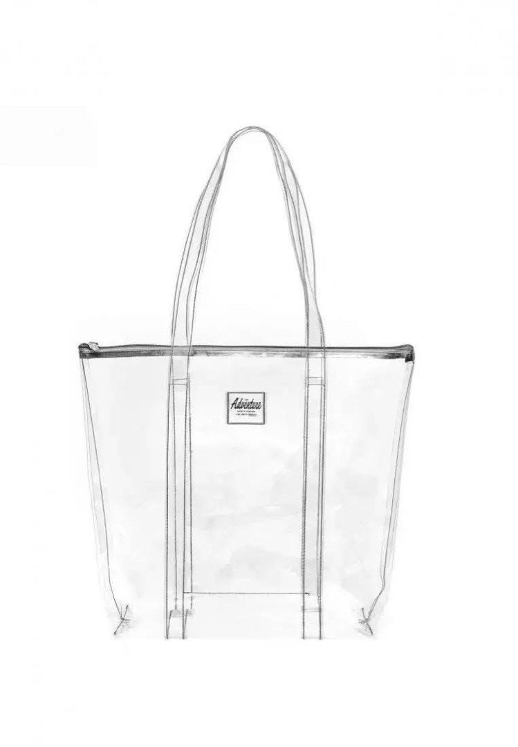 Clear PVC Tote Bag ( removed Adventure Patch) and Zip Closure (Category: Tote Bags) located in Caloocan City. Submitted by sheshesheshesheshe13 (Listing ID 1468296001, Image 1). Description: - Clear transparent PVC tote bag removed the a 'Adventure' cursive patch supposed to use for Board Exams - Secure top zipper closure to keep your belongings safe - Sturdy dual carrying handles with reinforced stitching - Spacious interior ideal for beach trip