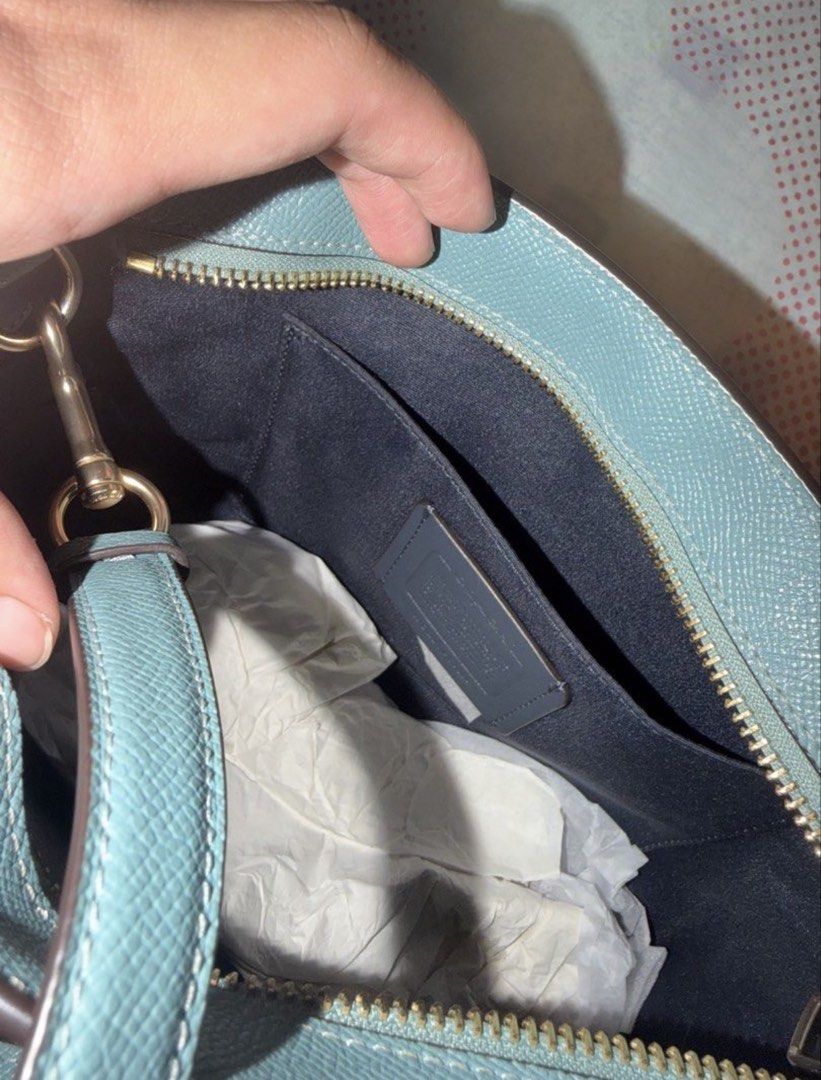 Coach Alice Satchel (Category: Cross-body Bags) located in Manila. Submitted by shopatpinkelephant (Listing ID 1468292023, Image 2). Description: - Authentic all inclusions are posted - Brand: Coach - Material: Premium crossgrain leather in dusty blue - Hardware: Gold-tone with front metal lettering logo - Closure & Interior: Top zip closure, fabric lining, and interior slip pocket - Straps: Double top handles + adjustable, detachable shoulder st