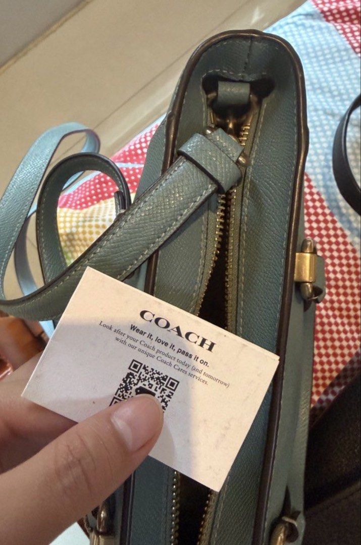 Coach Alice Satchel (Category: Cross-body Bags) located in Manila. Submitted by shopatpinkelephant (Listing ID 1468292023, Image 3). Description: - Authentic all inclusions are posted - Brand: Coach - Material: Premium crossgrain leather in dusty blue - Hardware: Gold-tone with front metal lettering logo - Closure & Interior: Top zip closure, fabric lining, and interior slip pocket - Straps: Double top handles + adjustable, detachable shoulder st