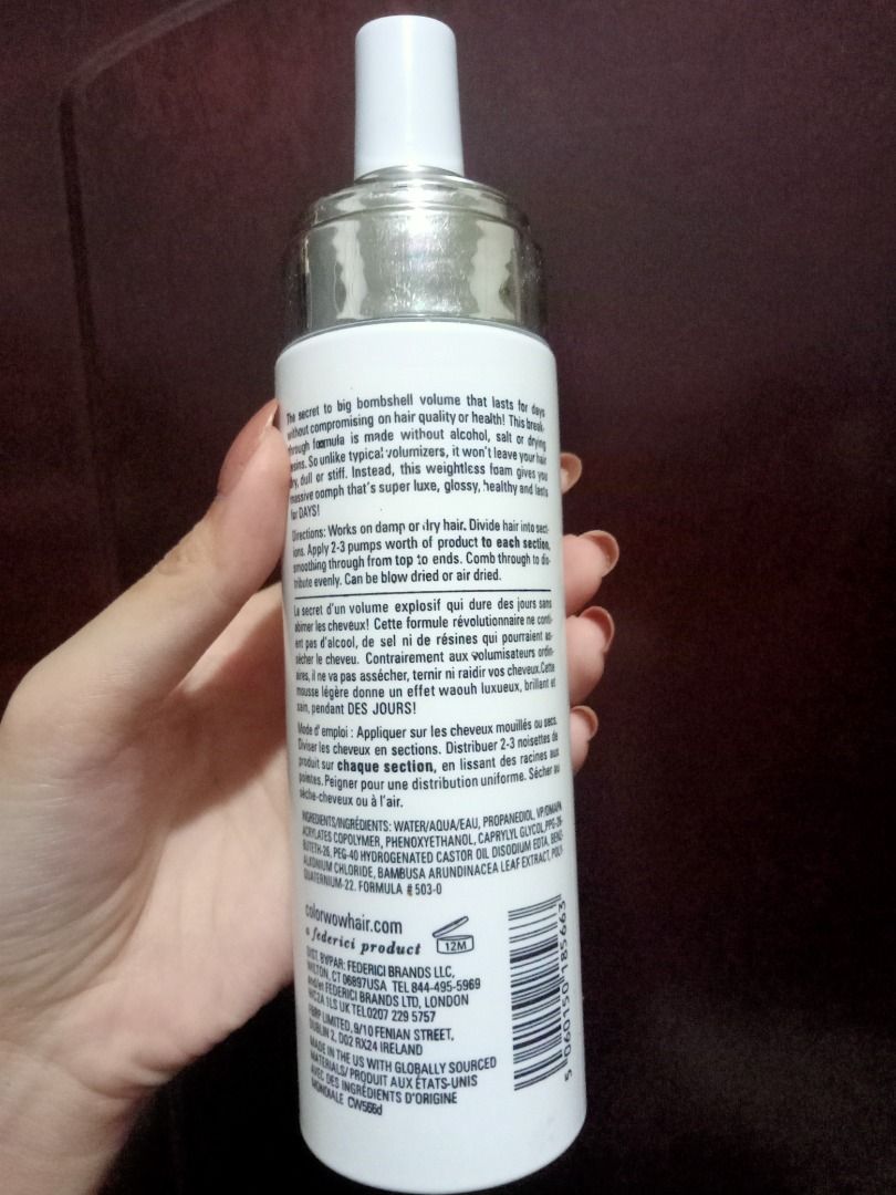 Color Wow Xtra Large Bombshell Volumizer 195ml (Category: Hair) located in Bulacan. Submitted by camsaey (Listing ID 1468404203, Image 2). Description: Product Details: Original size: 195mL (6.5 fl oz) Lightly used; only a small amount has been used Most of the product remains No box No cap Please refer to the photos for the actual condition. Selling as-is..