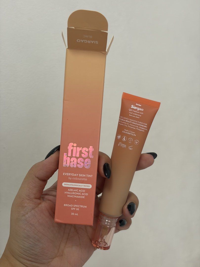 Colourette First Base Everyday Skin Tint Siargao (Category: Makeup) located in Las Pinas. Submitted by thriftedfinds_ (Listing ID 1468397585, Image 2). Description: RFS: Wrong shade, swatched only - Brand: Colourette First Base Skin Tint - Shade: Siargao (Light medium with cool undertone) - Size: 30 ml tube with original box - Condition: Brand new, unused (box opened only for photos) - Skincare Infused: Contains azelaic acid, hyaluronic acid, and