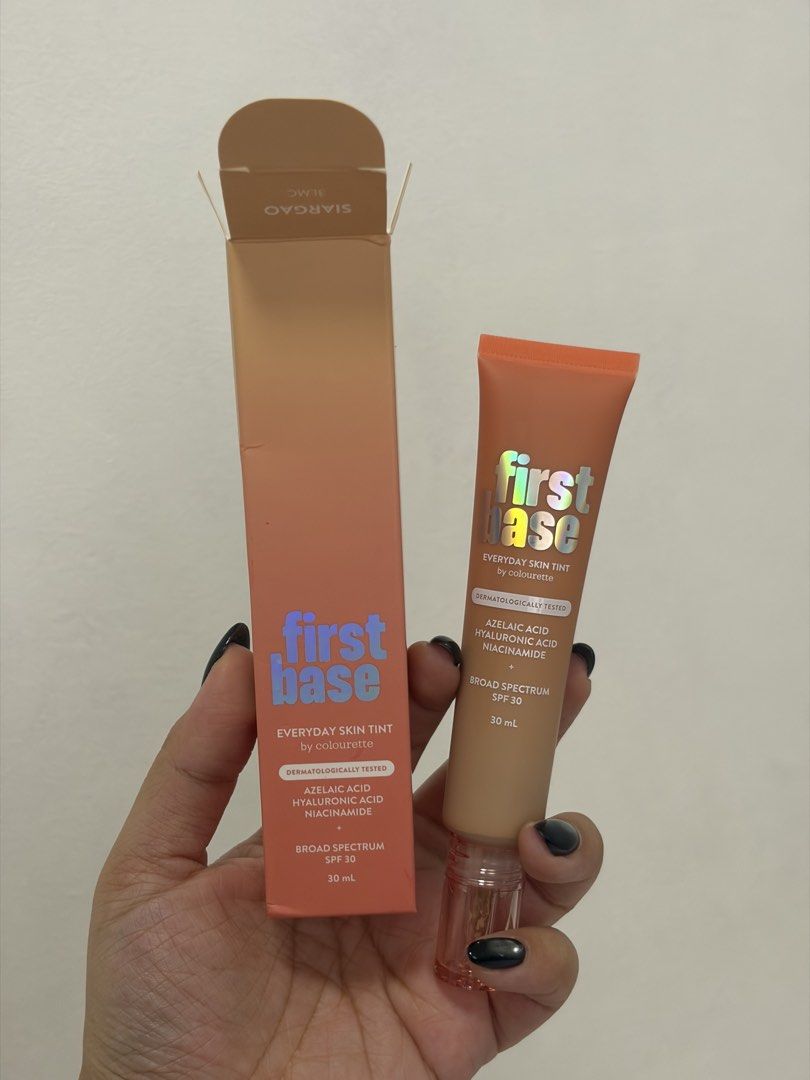 Colourette First Base Everyday Skin Tint Siargao (Category: Makeup) located in Las Pinas. Submitted by thriftedfinds_ (Listing ID 1468397585, Image 1). Description: RFS: Wrong shade, swatched only - Brand: Colourette First Base Skin Tint - Shade: Siargao (Light medium with cool undertone) - Size: 30 ml tube with original box - Condition: Brand new, unused (box opened only for photos) - Skincare Infused: Contains azelaic acid, hyaluronic acid, and