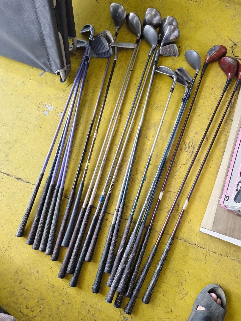 Complete Golf Club Set with Bag (Category: Golf) located in Pasig City. Submitted by maming73 (Listing ID 1468306601, Image 2). Description: - Complete starter golf set: includes woods, irons, and putter - Includes a chic pink and grey stand bag with headcovers for the woods - Shafts feature trusted brands like Apollo and Easton - Condition: Shows normal signs of previous rounds and regular play - Perfect for beginners looking to hit the course s