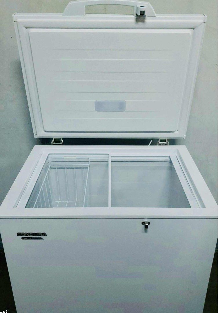 CONDURA CHEST FREEZER (Category: Refrigerators and Freezers) located in Makati City. Submitted by sastirahul (Listing ID 1468383130, Image 1). Description: • 4.7 cu. ft. Net (134 Liters) • Model: CCF150Ri •Technology: Inverter Compressor (designed for up to 40% energy savings) • Power Input / Wattage: 69 Watts • Energy Consumption: ~0.60 kWh / 24 hours • Voltage / Frequency: 230 V / 60 Hz • Defrost Type: Manual Defrost • Refrigerant: R600a • Can 