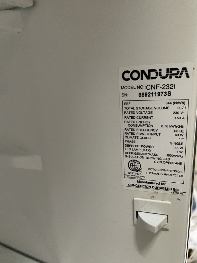 Condura Single MODEL NO.:CNF-232i (Category: Refrigerators and Freezers) located in Manila. Submitted by mystictree_64dc67 (Listing ID 1468393178, Image 2). Description: Condura .