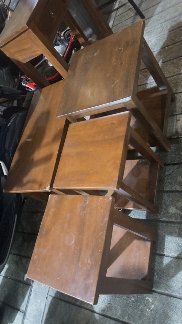 Console table and table (Category: Tables & Sets) located in Manila. Submitted by ivyfv04 (Listing ID 1468346911, Image 2). Description: 1 piece console table 4 pieces small table Take all only Take all 6500 Solid wood , mabibigat.