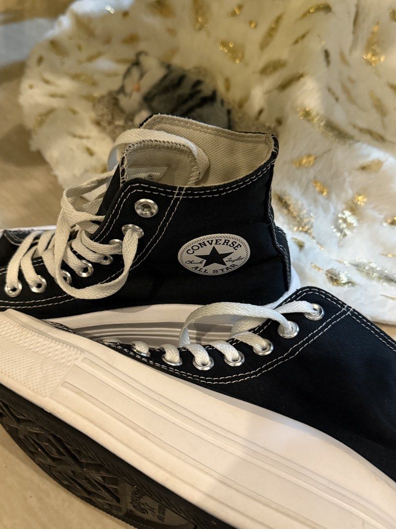 Converse Chuck Taylor All Star Platform High Top Black (Category: Sneakers) located in Manila. Submitted by hearty.y (Listing ID 1468411673, Image 2). Description: - Brand: Converse - Style: Black canvas high top sneakers - Sole: Thick white platform with black underside - Details: Classic white laces, silver metal eyelets, and iconic All Star ankle patch - Versatility: Very wearable everyday shoes perfect for any casual outfit - RFS: DI NAMAN NA